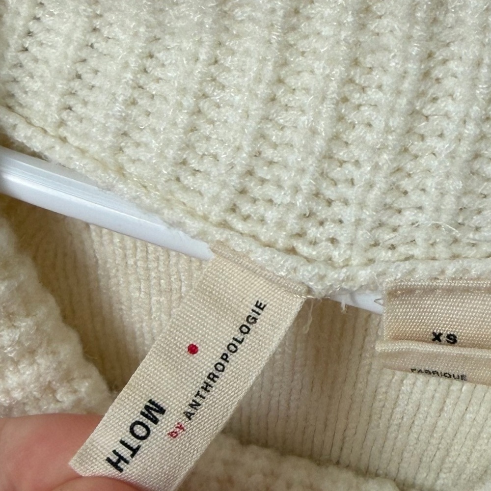 Moth Anthropologie Brenta Cowl Neck Sweater Cream Curved Hem Tunic XS Minimalist - Picture 5 of 7